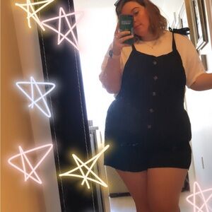 Black Button-Front Romper with Tie Straps